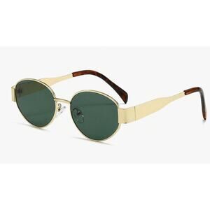 AIEYEZO Retro Oval Sunglasses for Women Fashion Polarize Gold/green